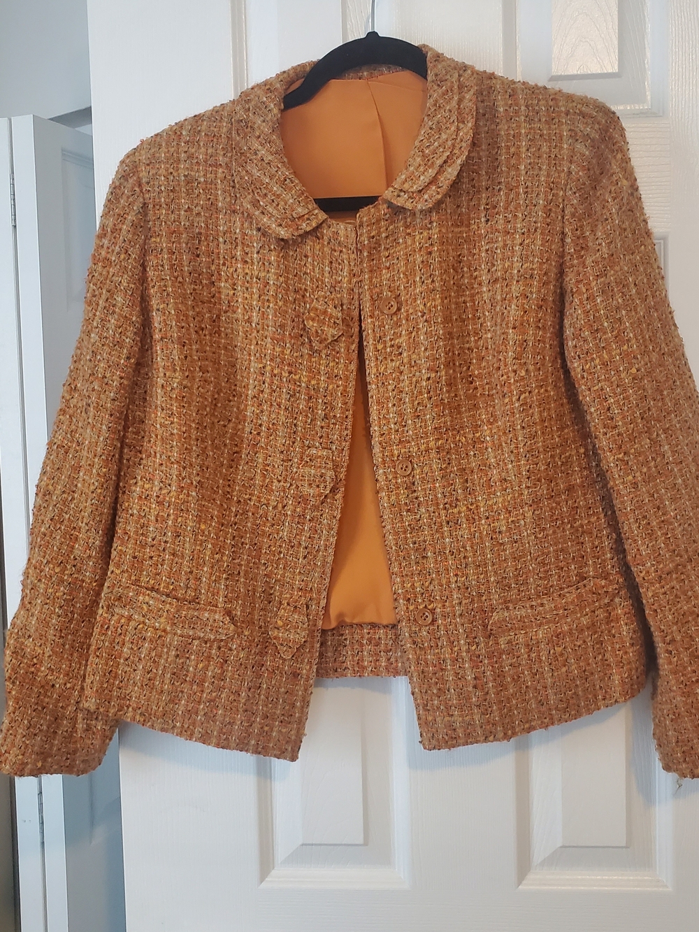 Women’s Vintage Textured Tweed Cropped Blazer in Brown/Orange